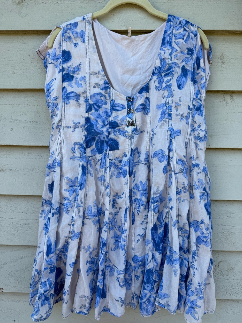 Free People White and Blue Floral Midi Dress